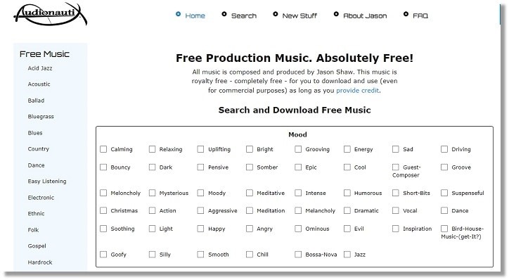 site de musique libre de droits audionautix