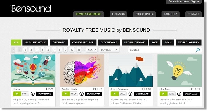 site de musique libre de droits bensound