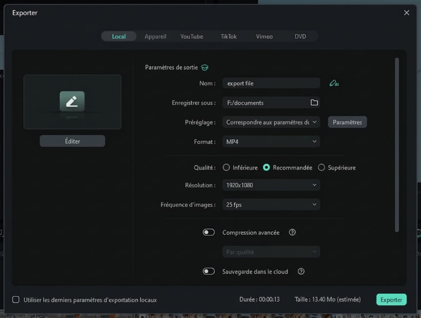 export option in filmora