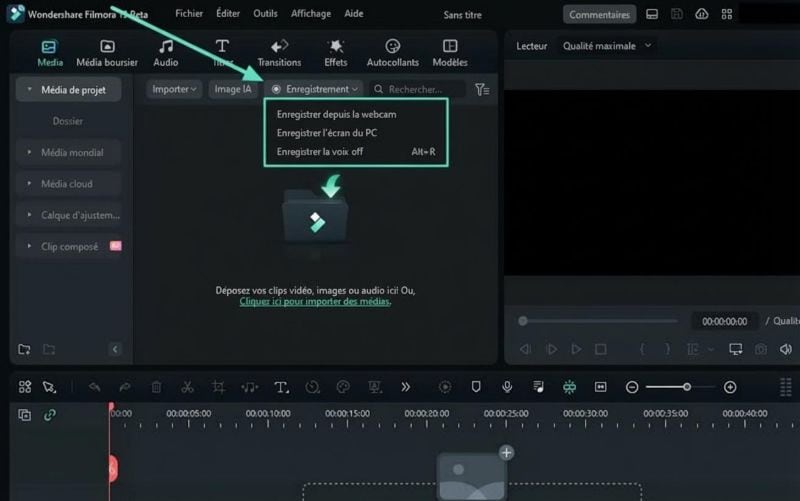 screen recording option in filmora