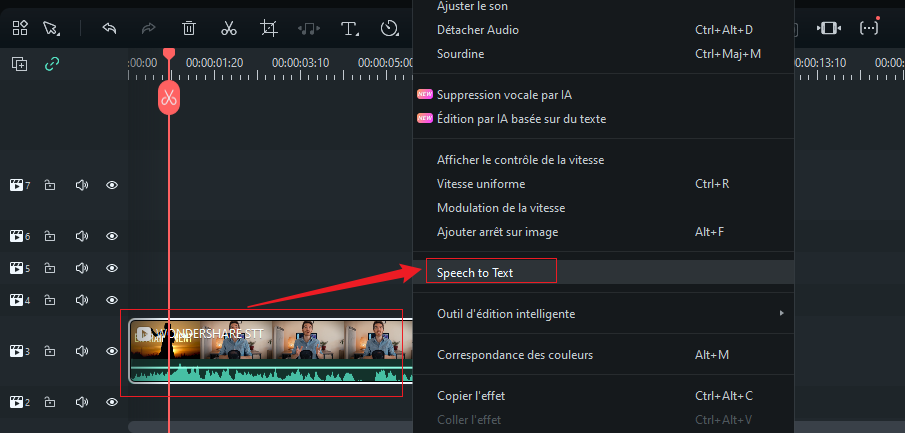 fonction speech-to-text de Filmora