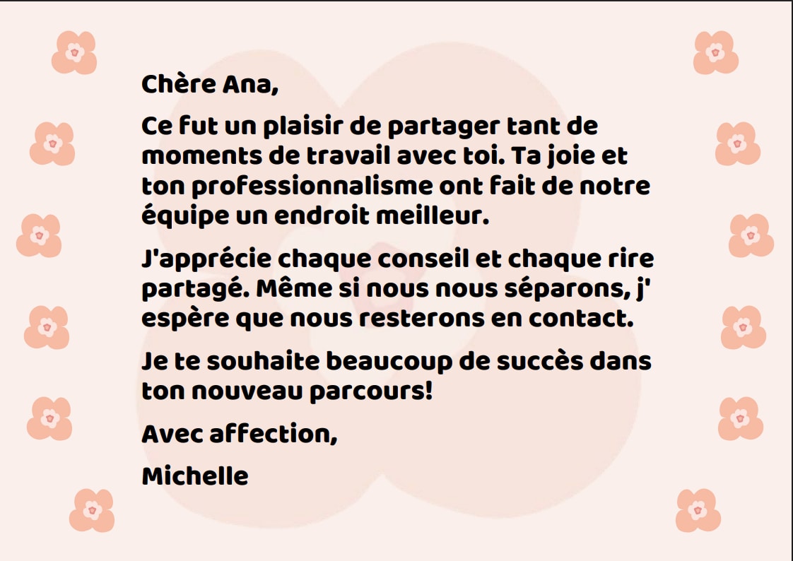 Carte d'adieu pour les collègues