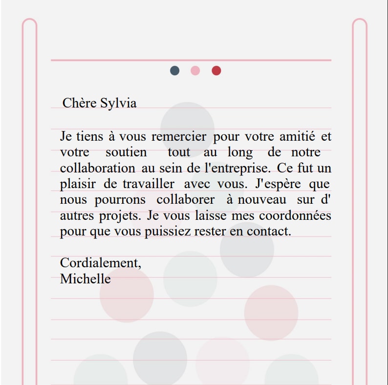 Carte d'adieu pour les collègues
