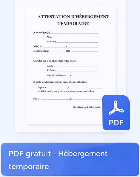 Attestation hébergement temporaire PDF