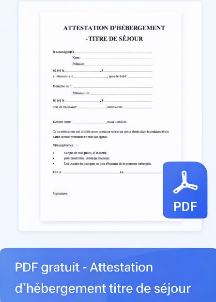 Attestation d’hébergement titre de séjour PDF
