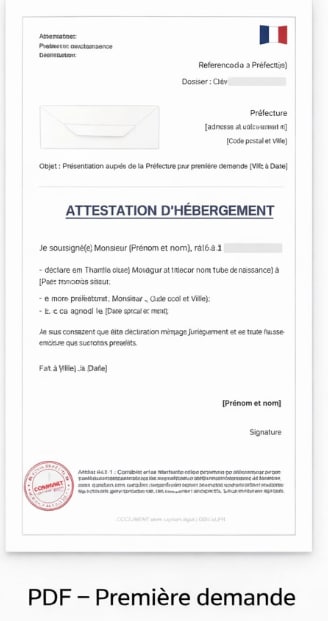 Attestation hébergement première demande titre de séjour PDF