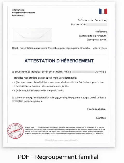 Attestation hébergement regroupement familial préfecture PDF
