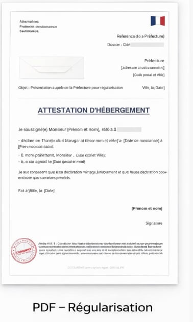 Attestation hébergement régularisation PDF