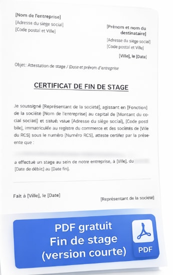 Attestation fin de stage courte PDF
