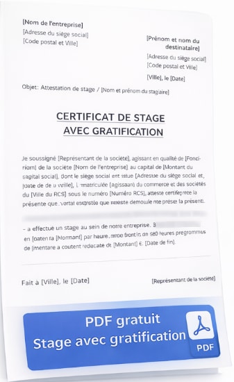 Attestation de stage avec gratification PDF