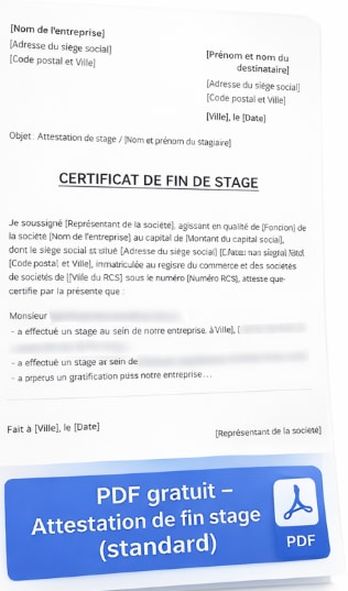 Attestation de fin de stage standard PDF