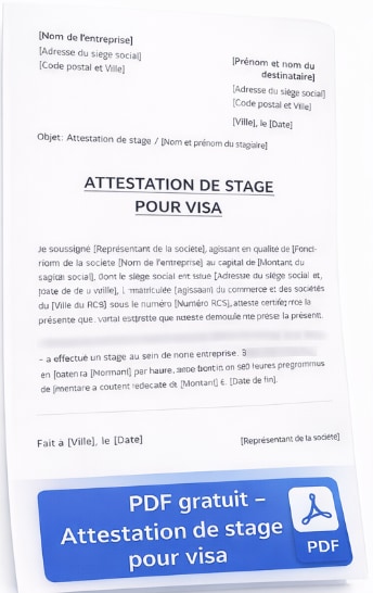 Attestation de stage pour visa PDF