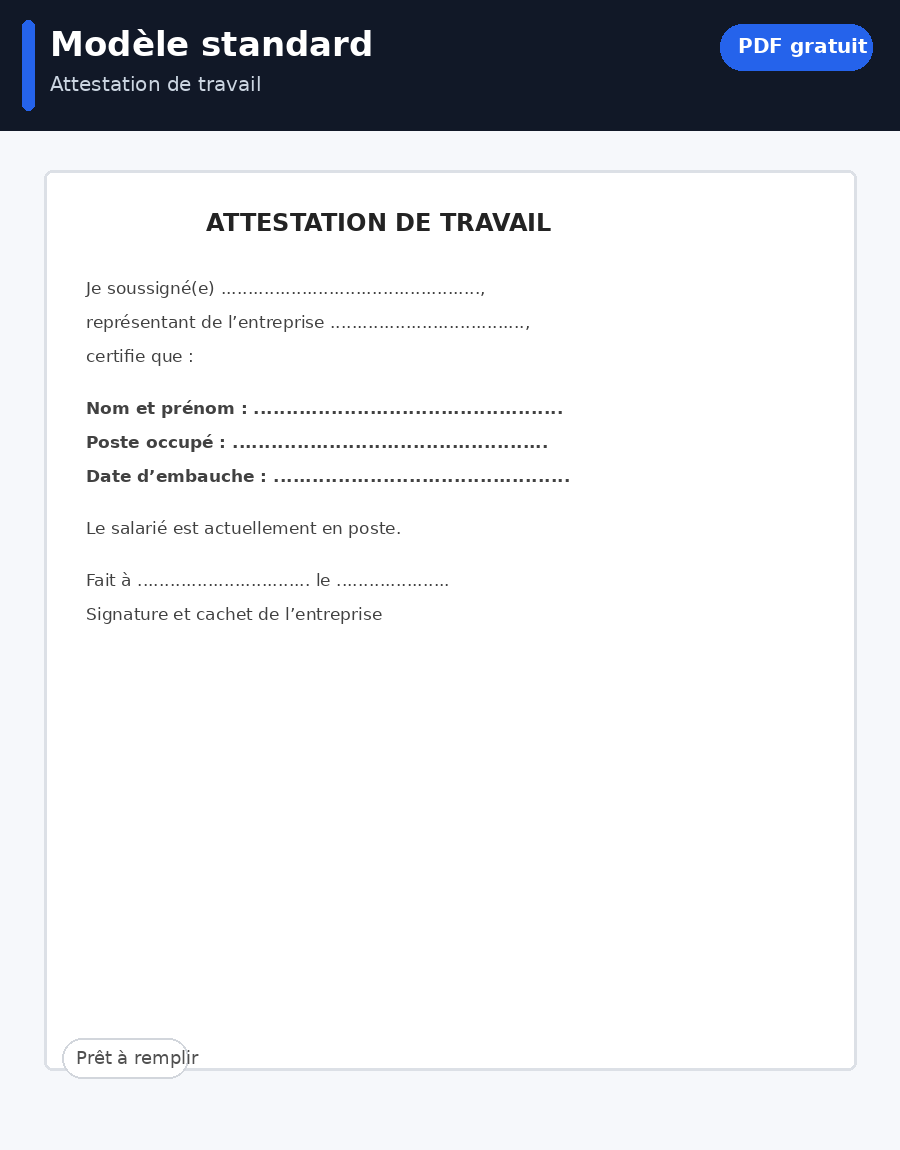 Attestation de travail standard PDF