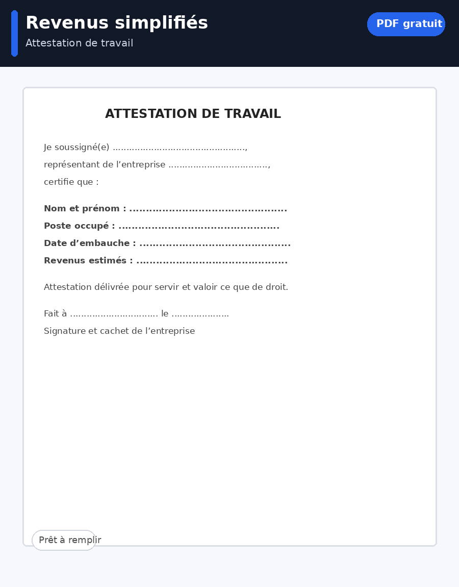 Attestation revenus PDF