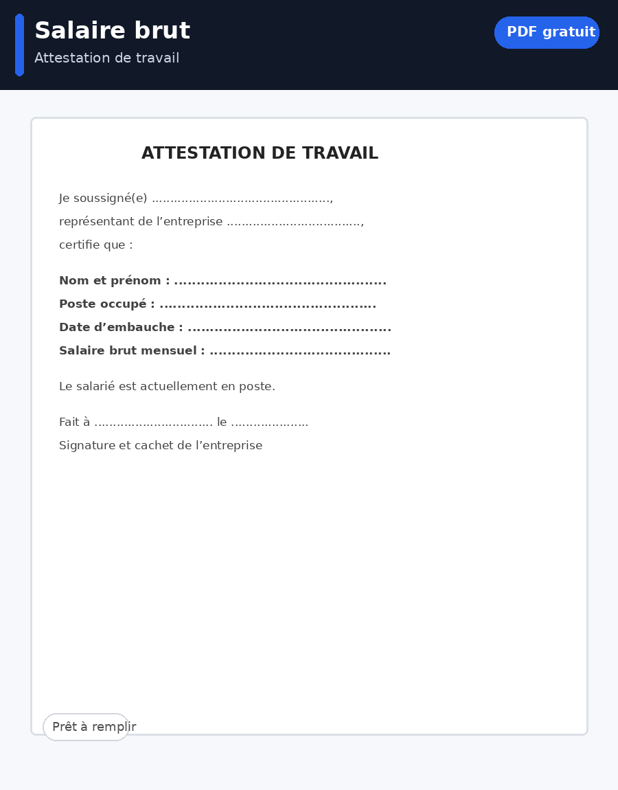 Attestation salaire brut PDF