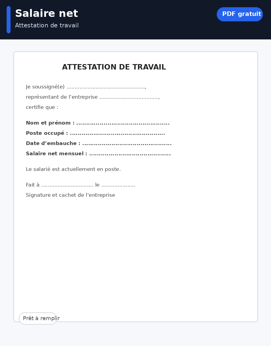 Attestation salaire net PDF