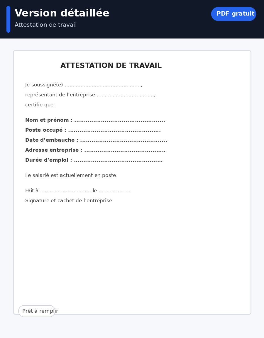 Attestation de travail détaillée PDF