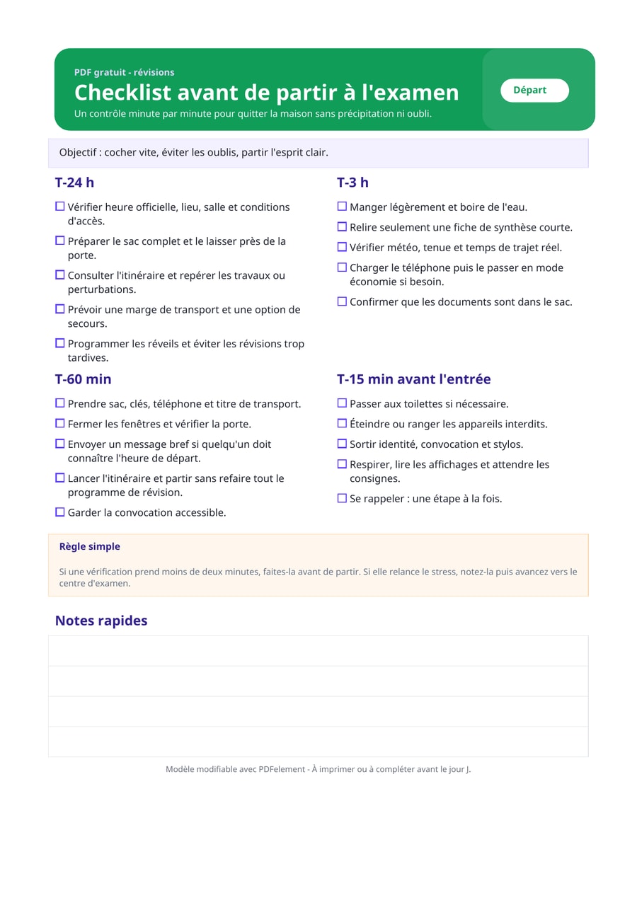 Checklist départ examen PDF