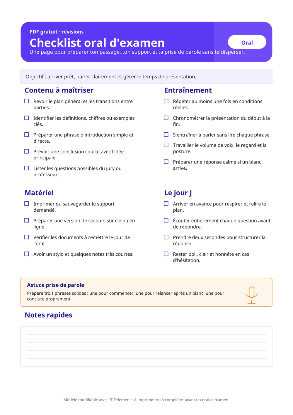 Checklist oral examen PDF