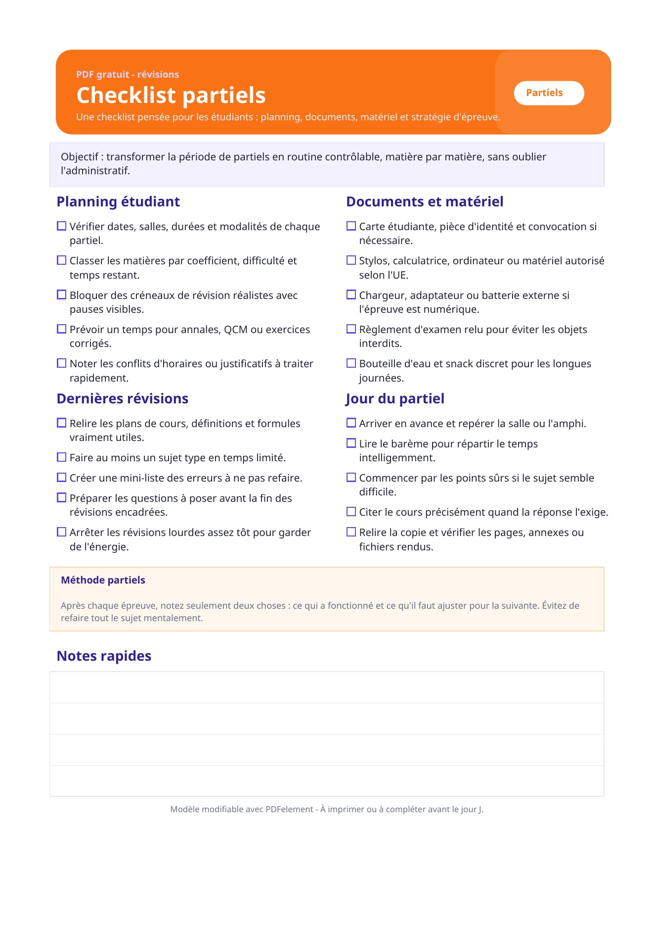Checklist partiels PDF