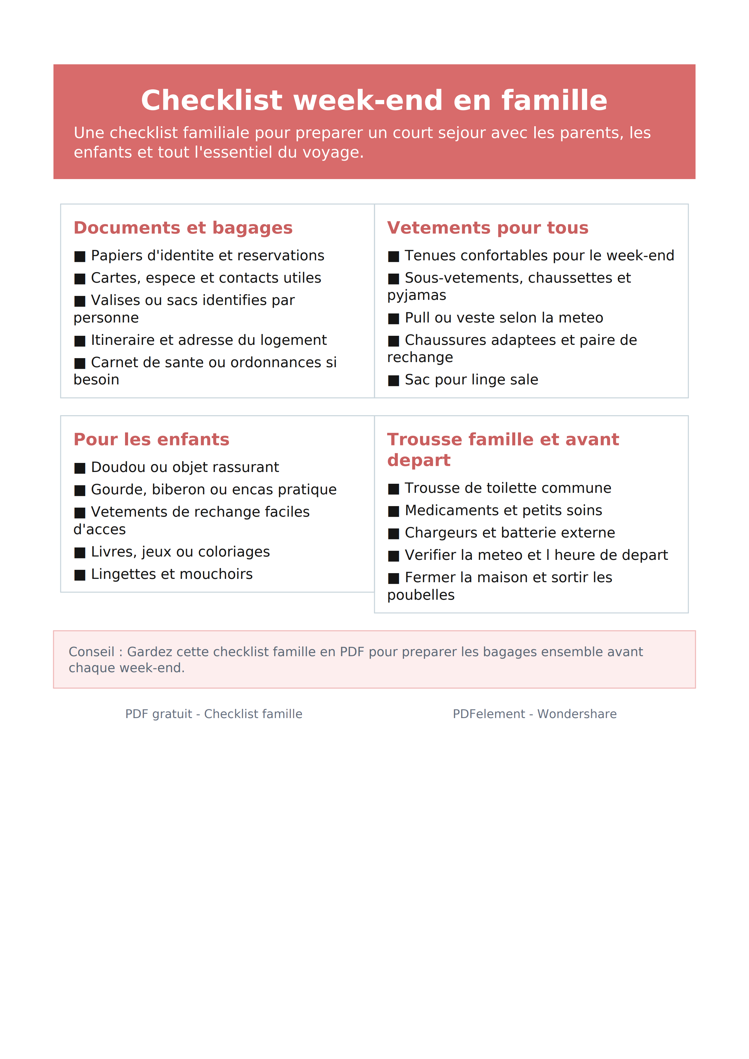 Checklist week-end famille PDF