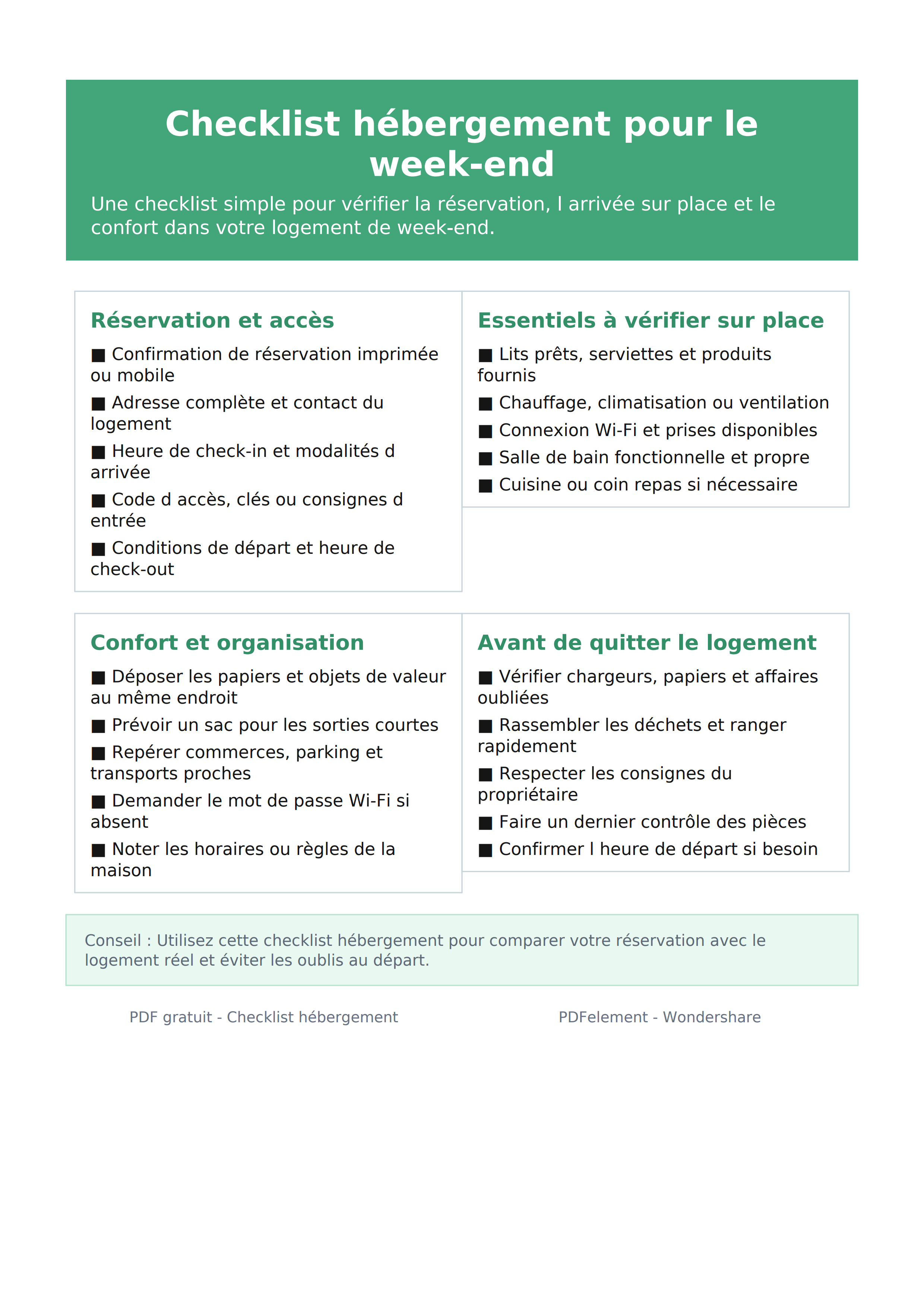 Checklist hébergement week-end PDF