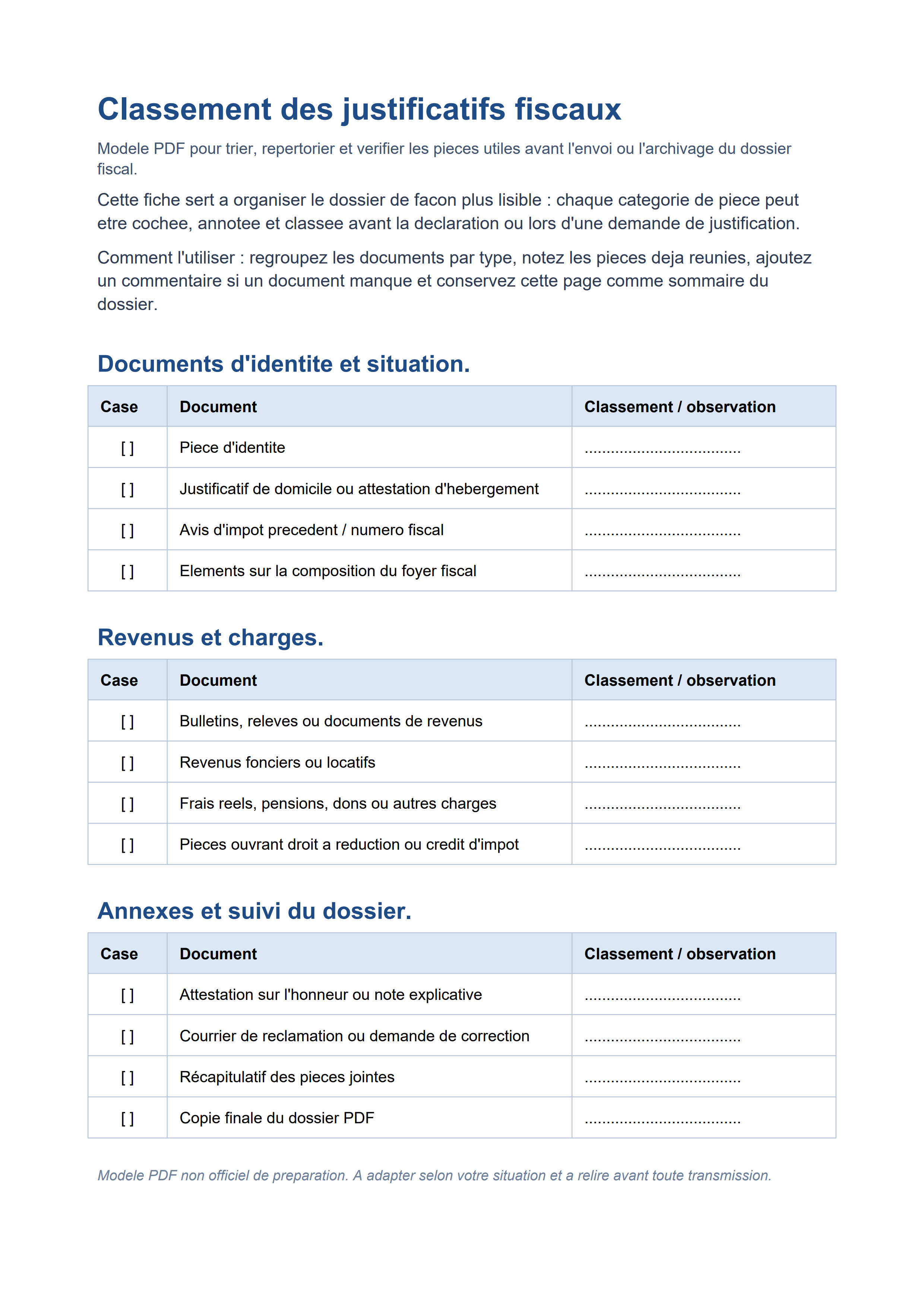 Classement justificatifs fiscaux PDF