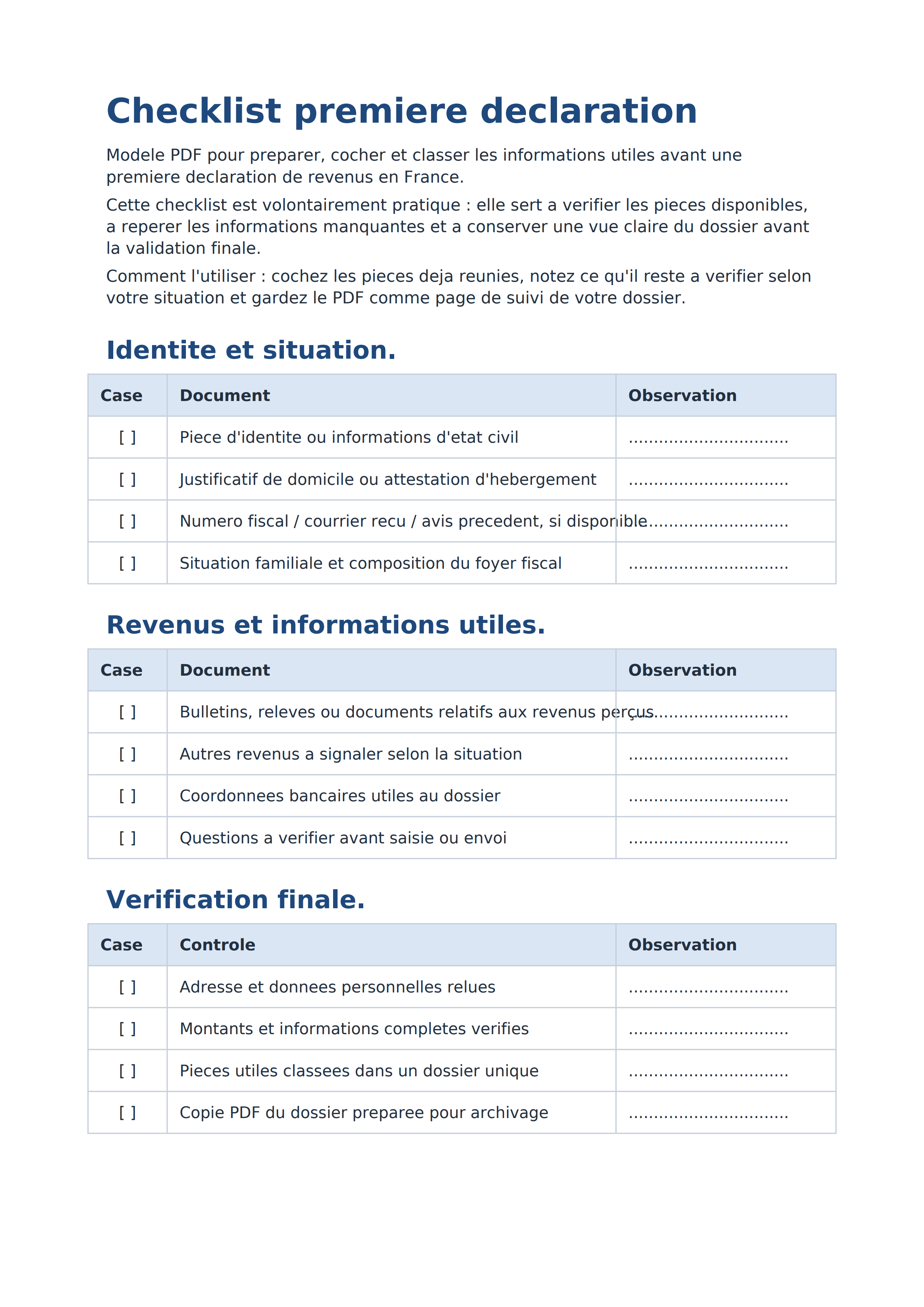 Checklist première déclaration PDF