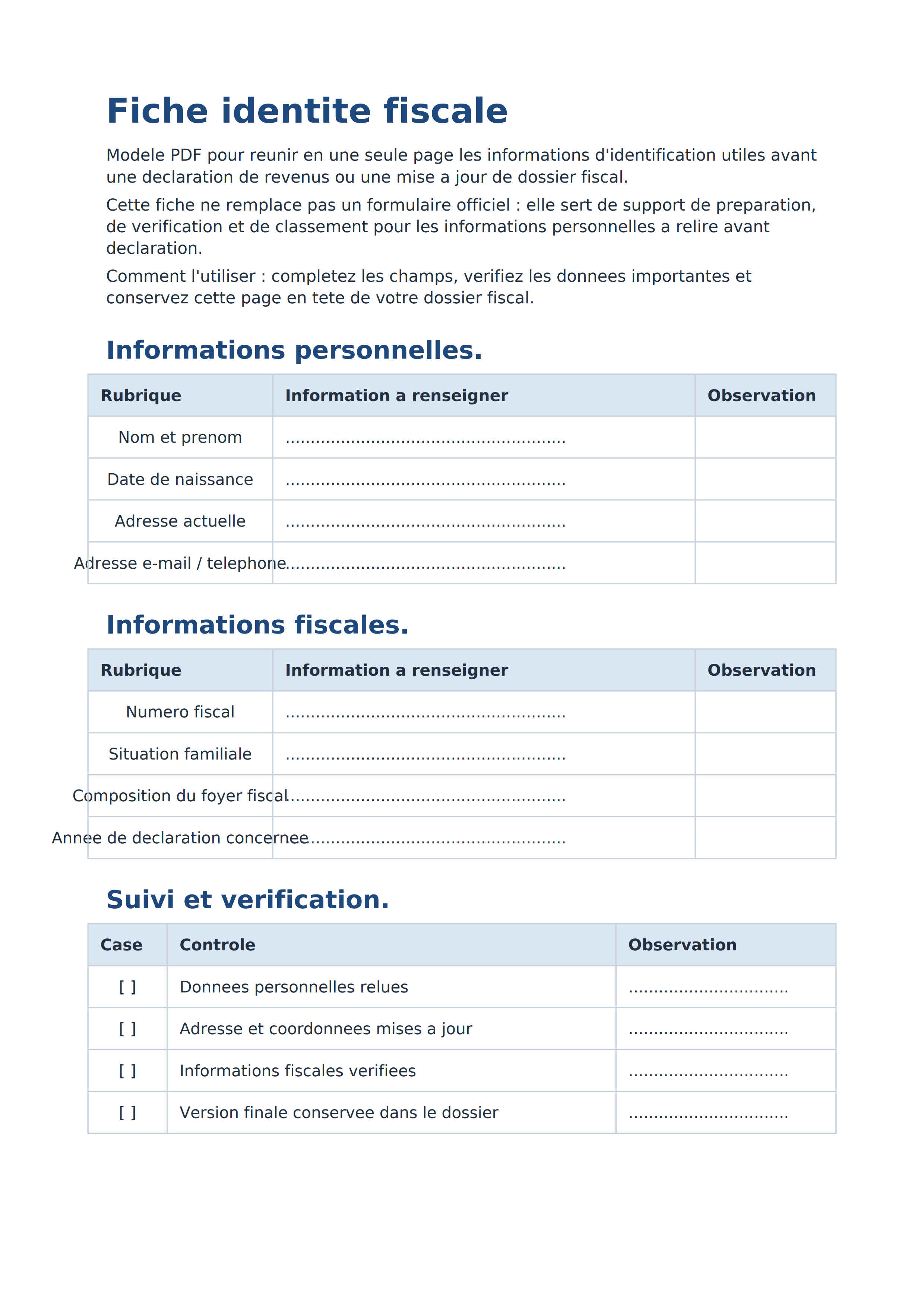 Fiche identité fiscale PDF