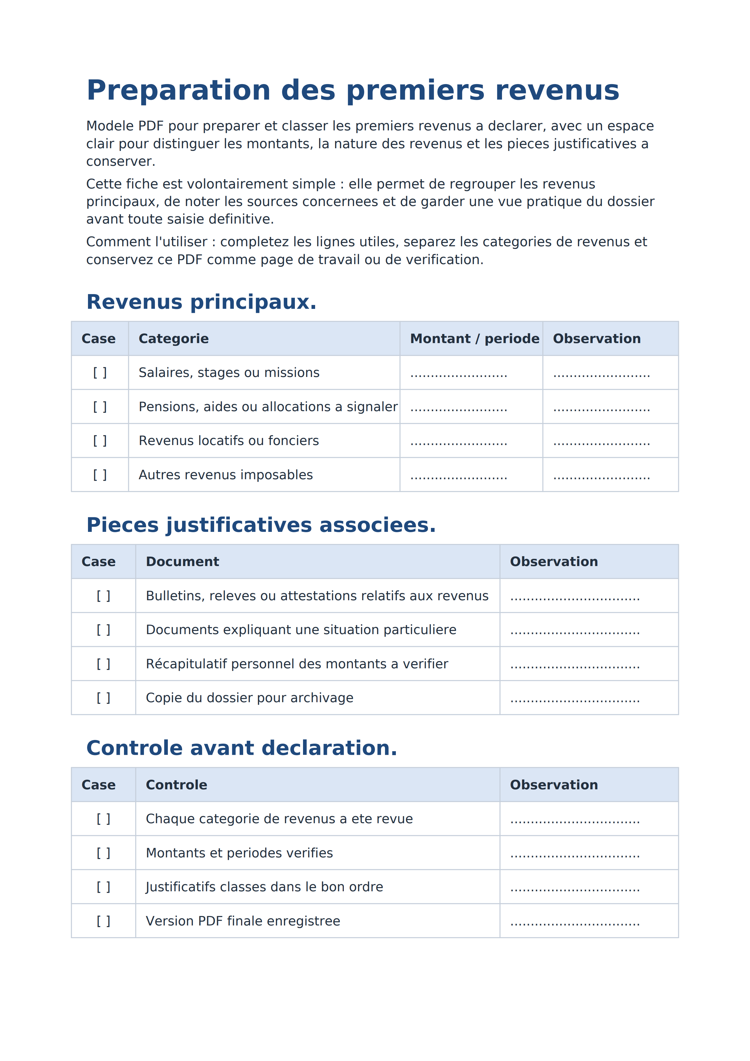 Préparation premiers revenus PDF