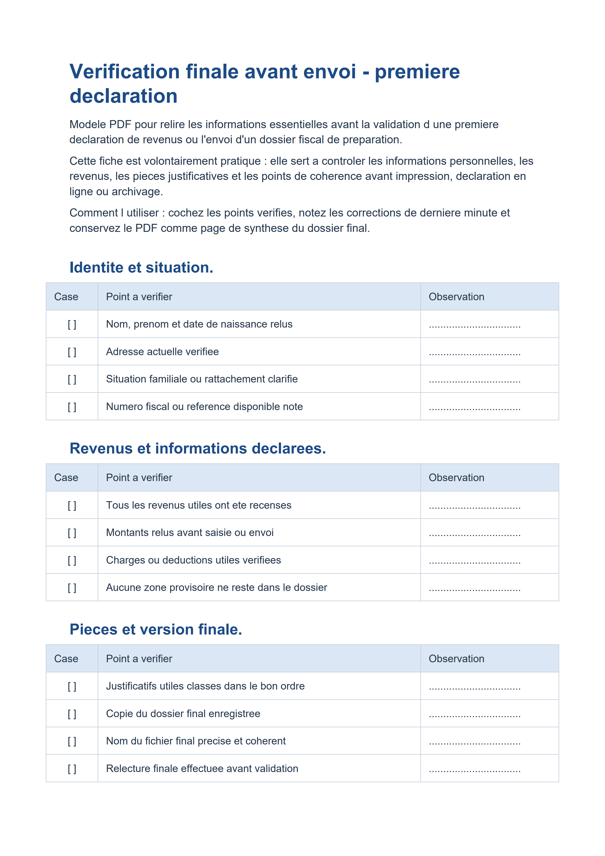 Vérification finale première déclaration PDF