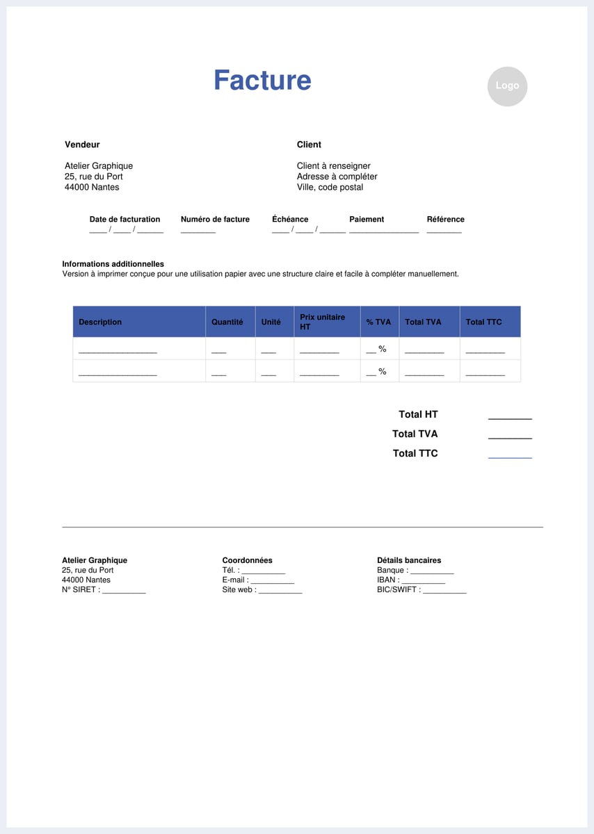 Facture à imprimer PDF
