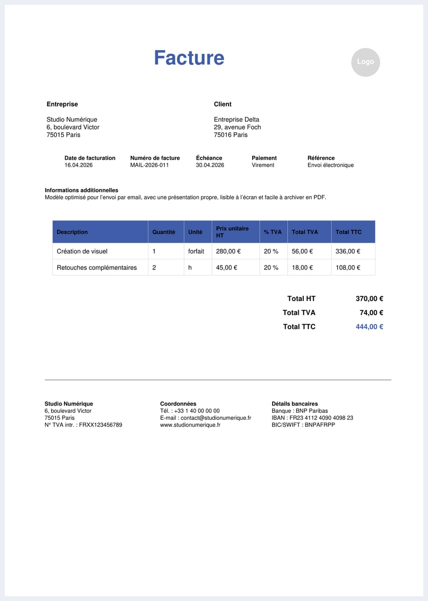 Facture à envoyer par email PDF