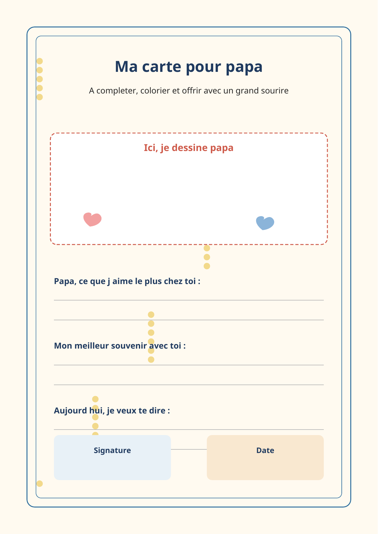 Carte fête des pères à compléter par enfant PDF