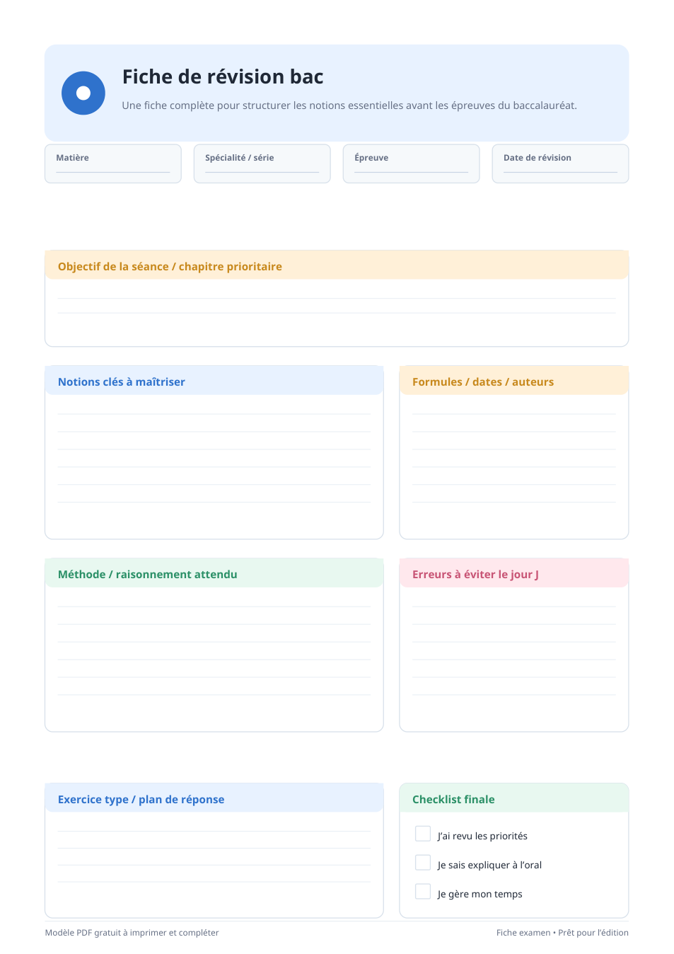 Fiche de révision bac PDF