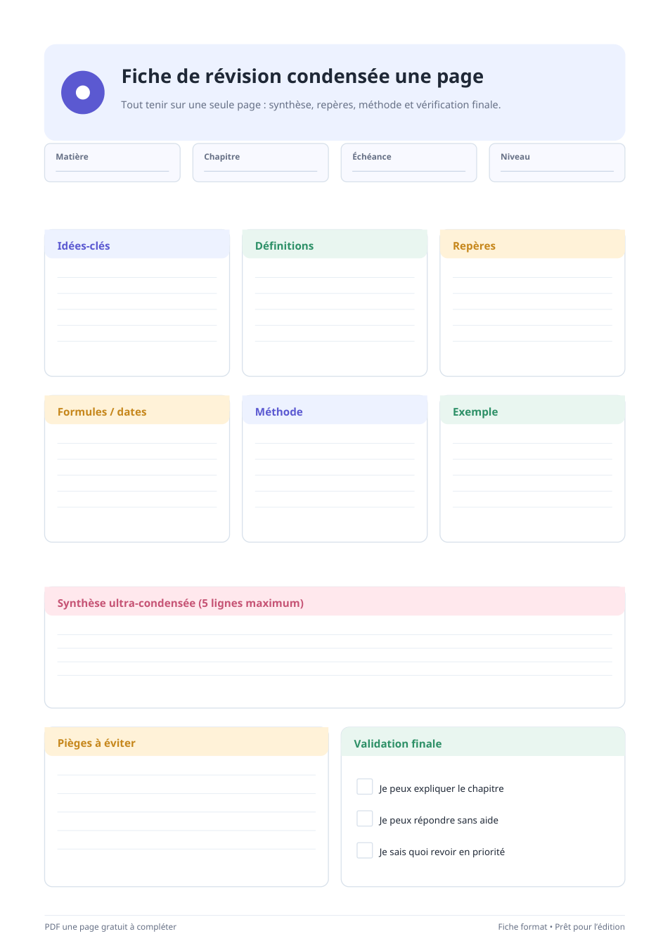Fiche de révision une page PDF
