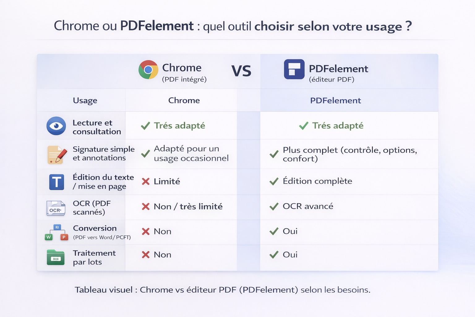 comparaison Chrome et éditeur PDF
