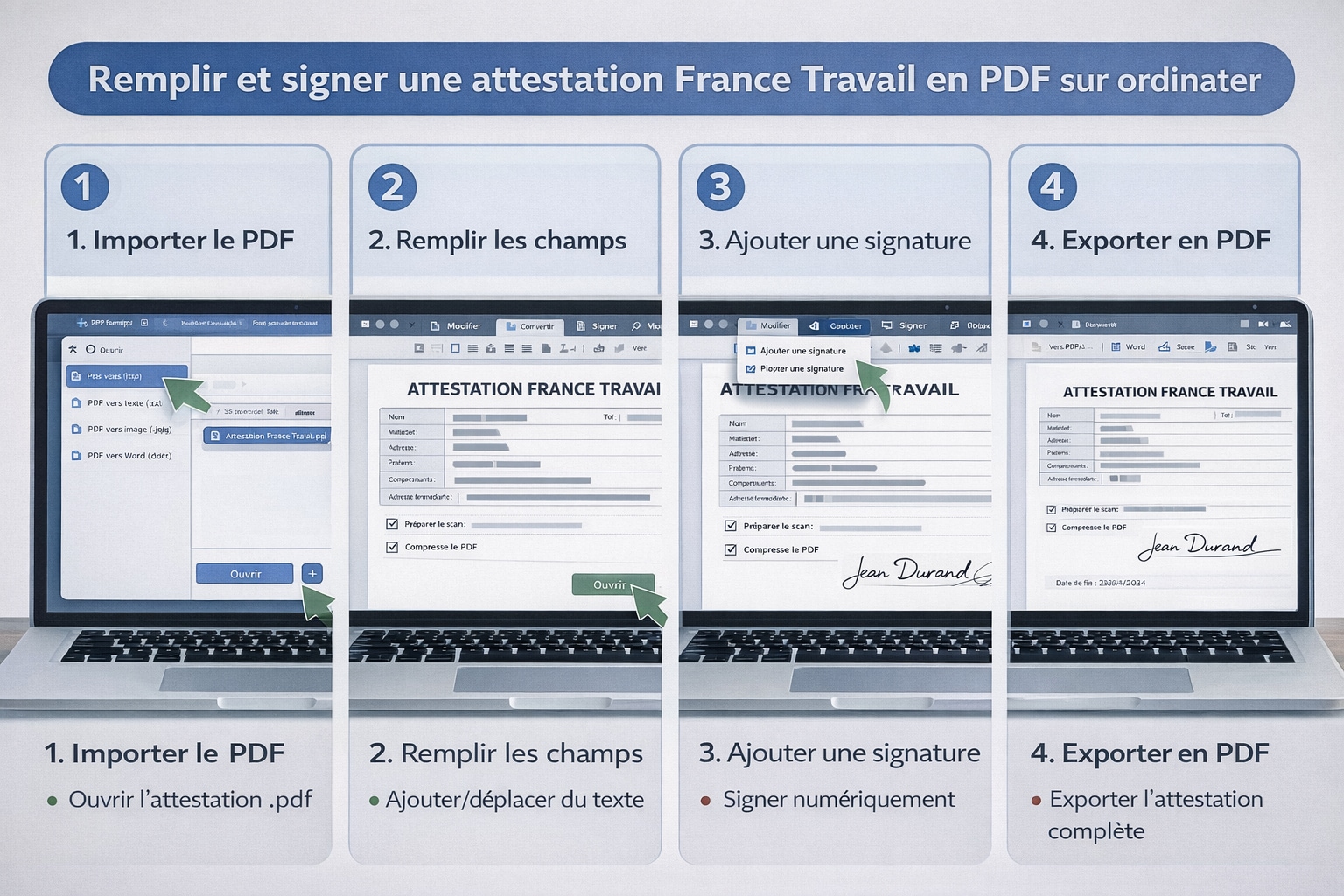 Remplir et signer une attestation France Travail en PDF avec PDFelement