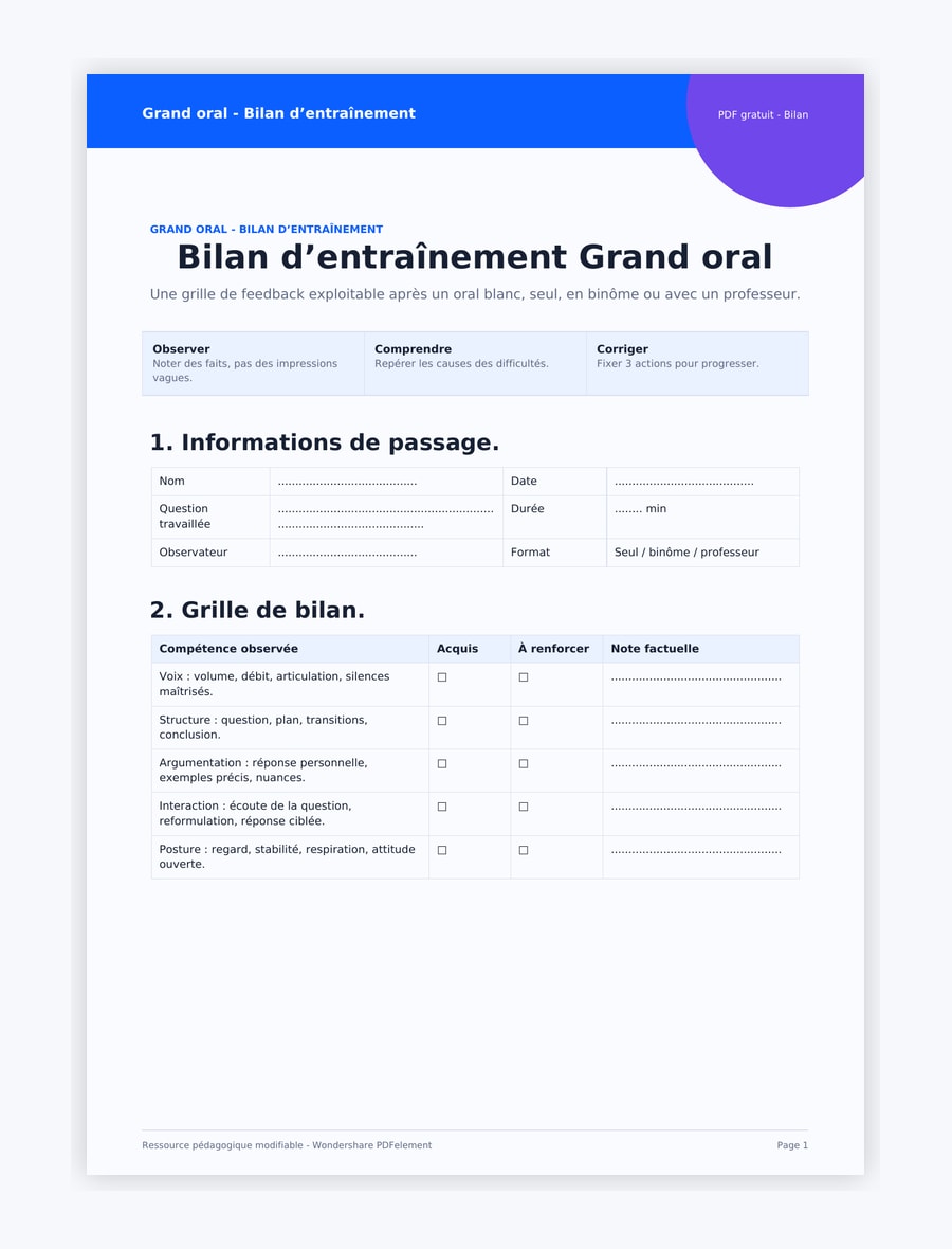 Bilan entraînement Grand oral PDF