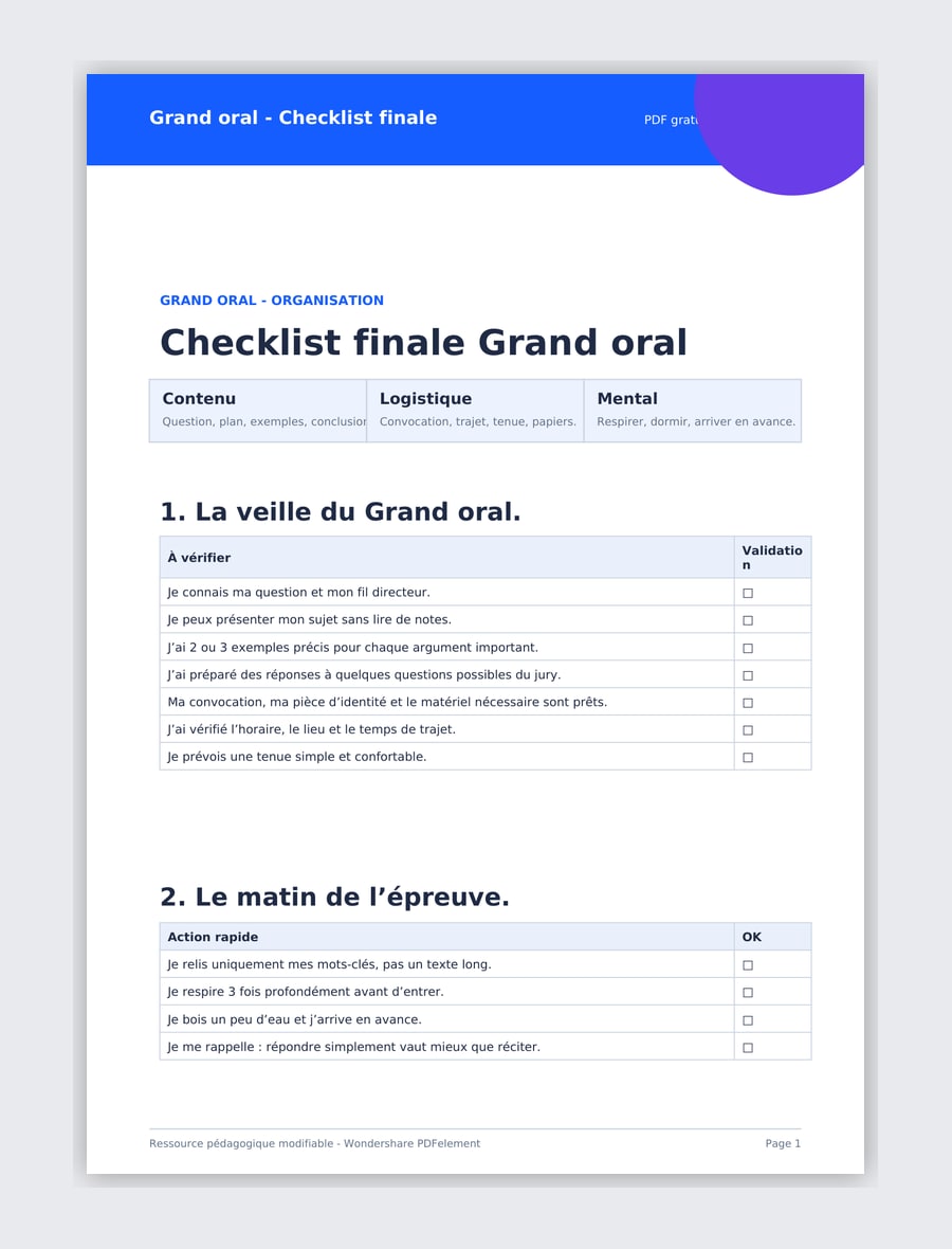 Checklist finale Grand oral PDF