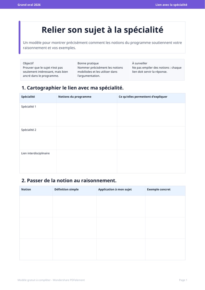 Modèle lien spécialité Grand oral PDF