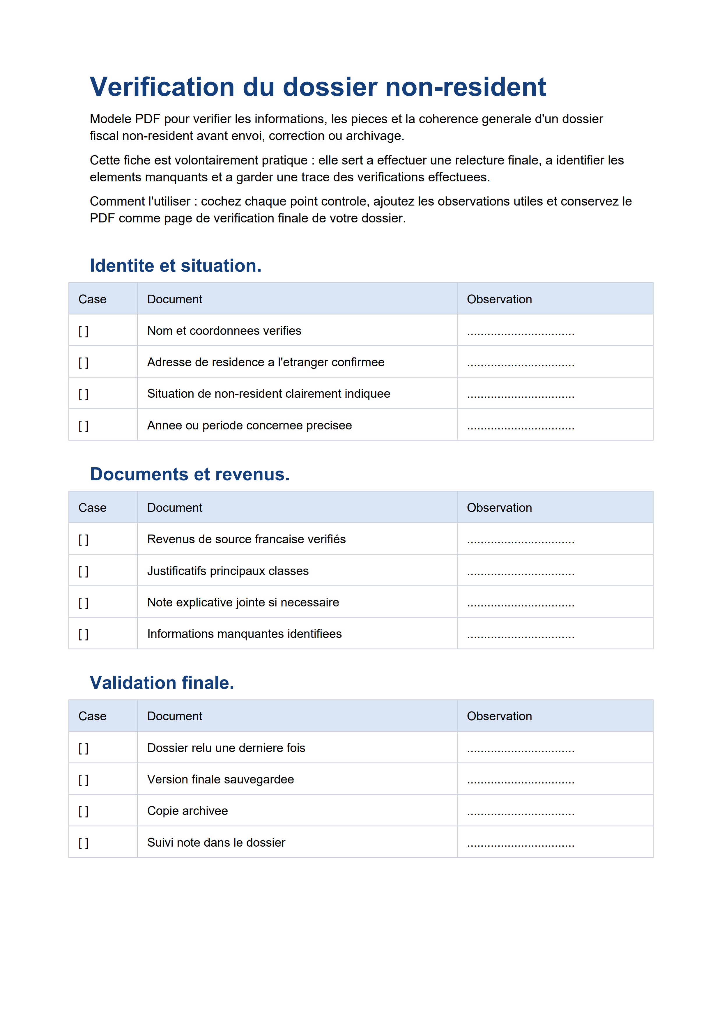 Vérification dossier non-résident PDF