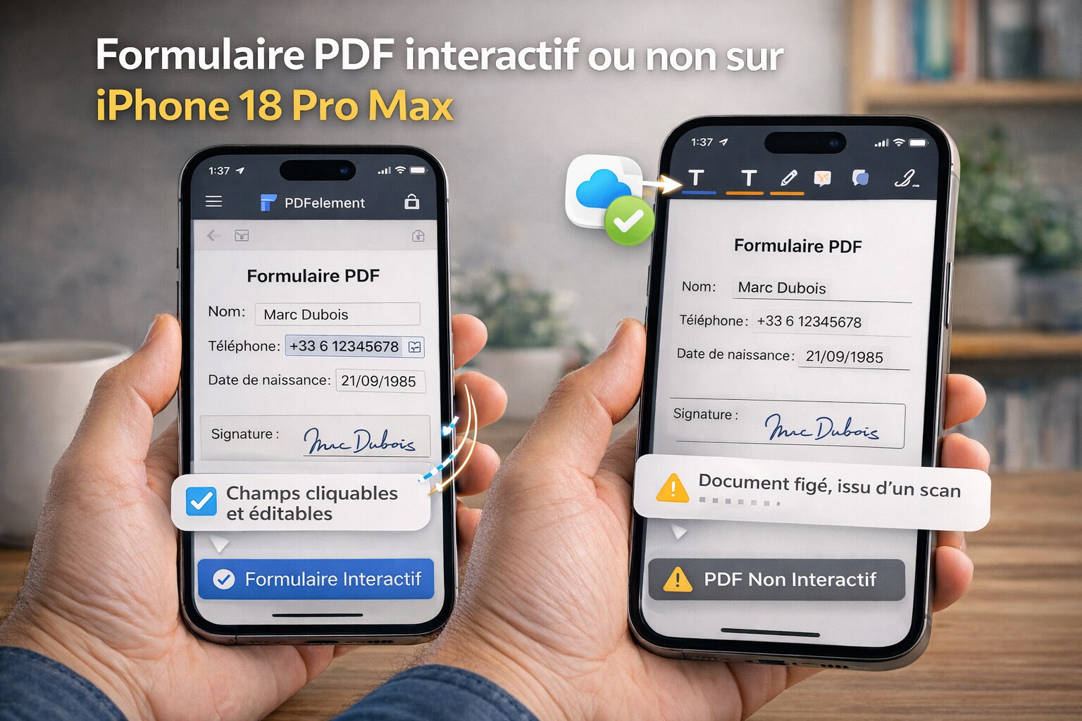 Formulaire PDF interactif ou non sur iPhone 18 Pro Max