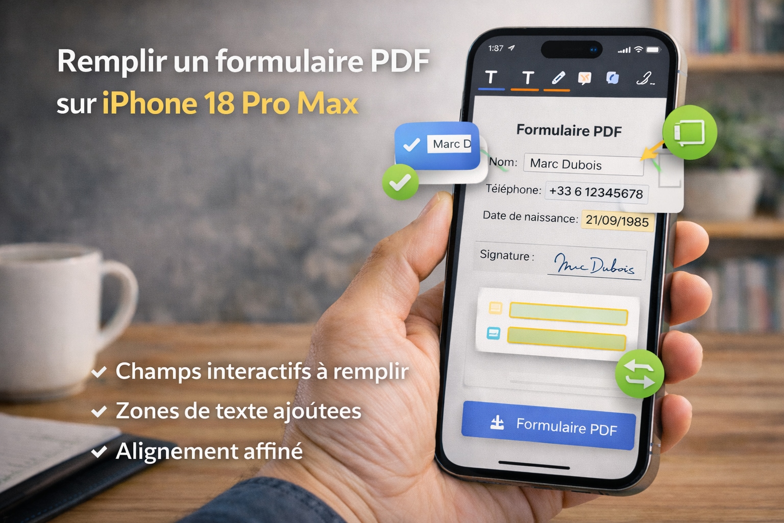 Remplir un formulaire PDF sur iPhone 18 Pro Max