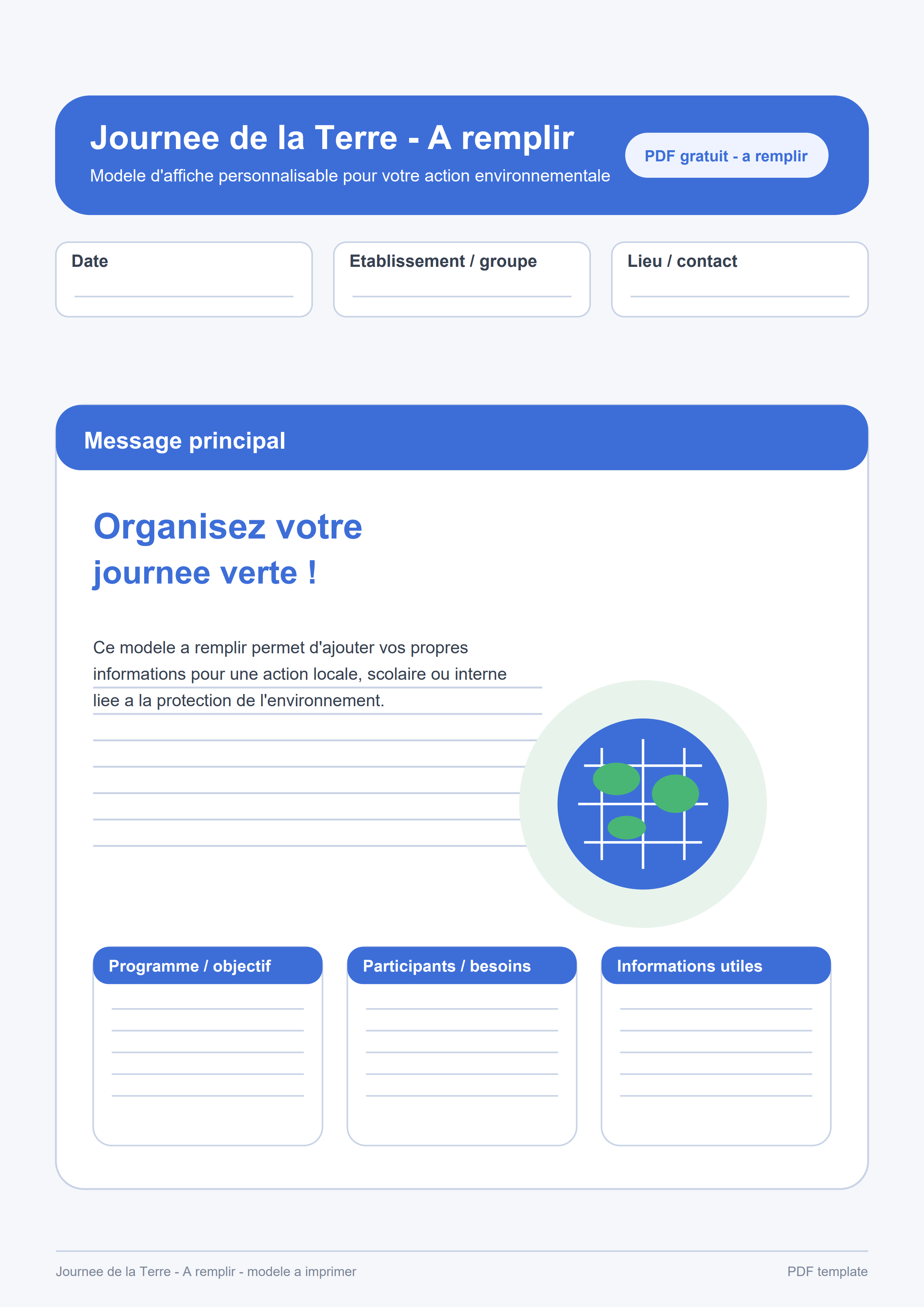Affiche Journée de la Terre à remplir PDF