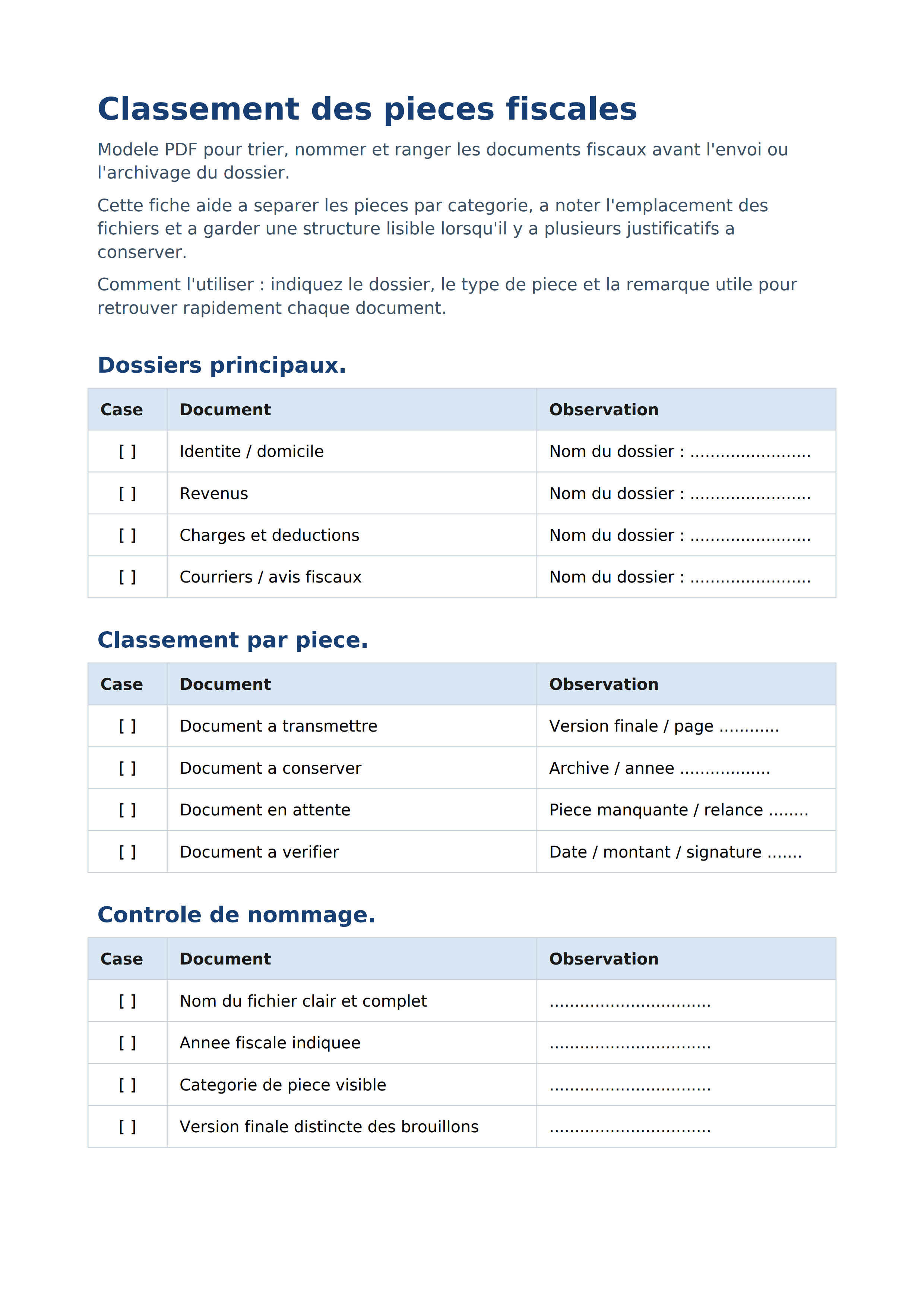 Classement des pièces fiscales PDF