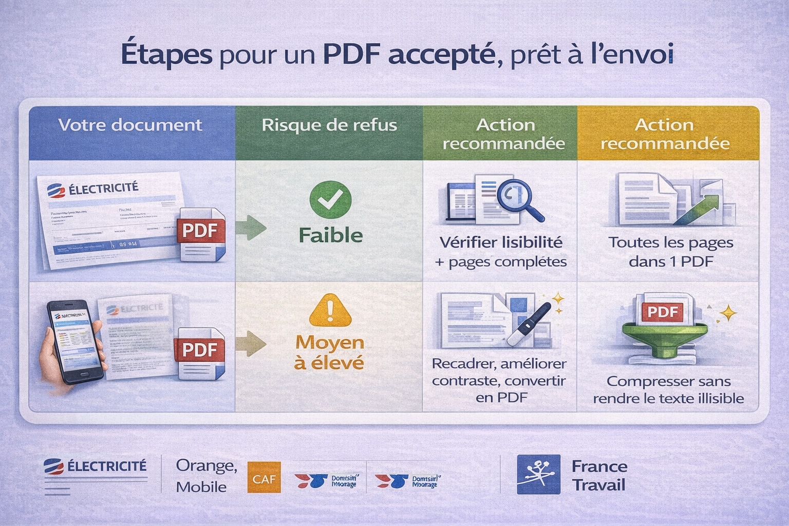 Étapes clés pour obtenir un justificatif PDF accepté : convertir, rendre lisible, réunir, compresser