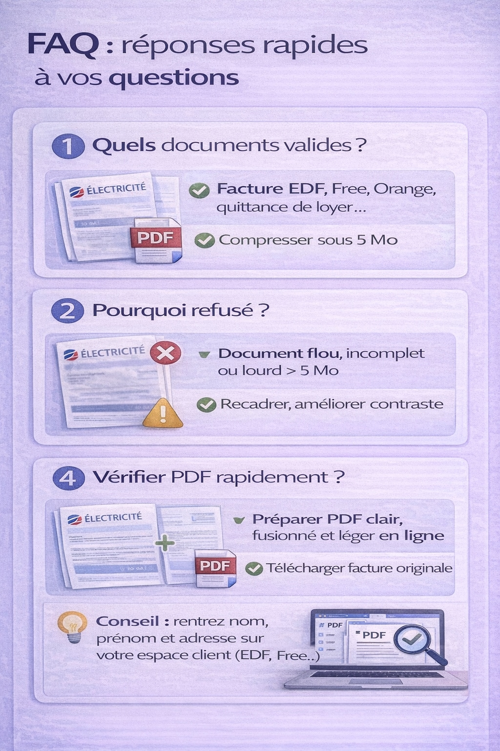FAQ : justificatif de domicile PDF accepté – réponses rapides