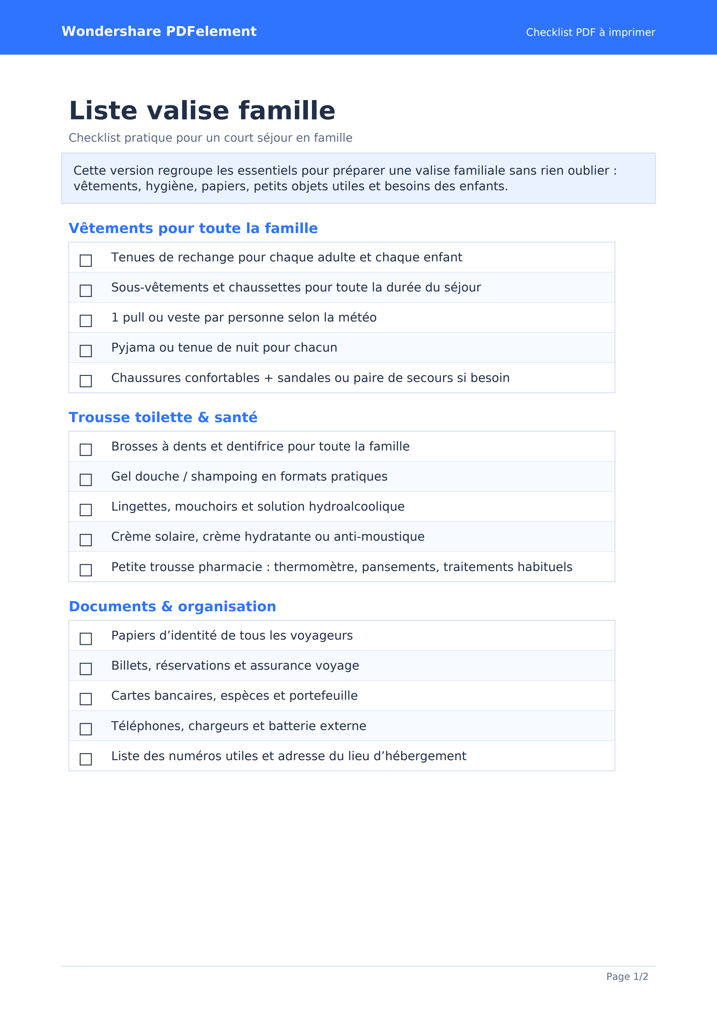 Liste valise famille PDF