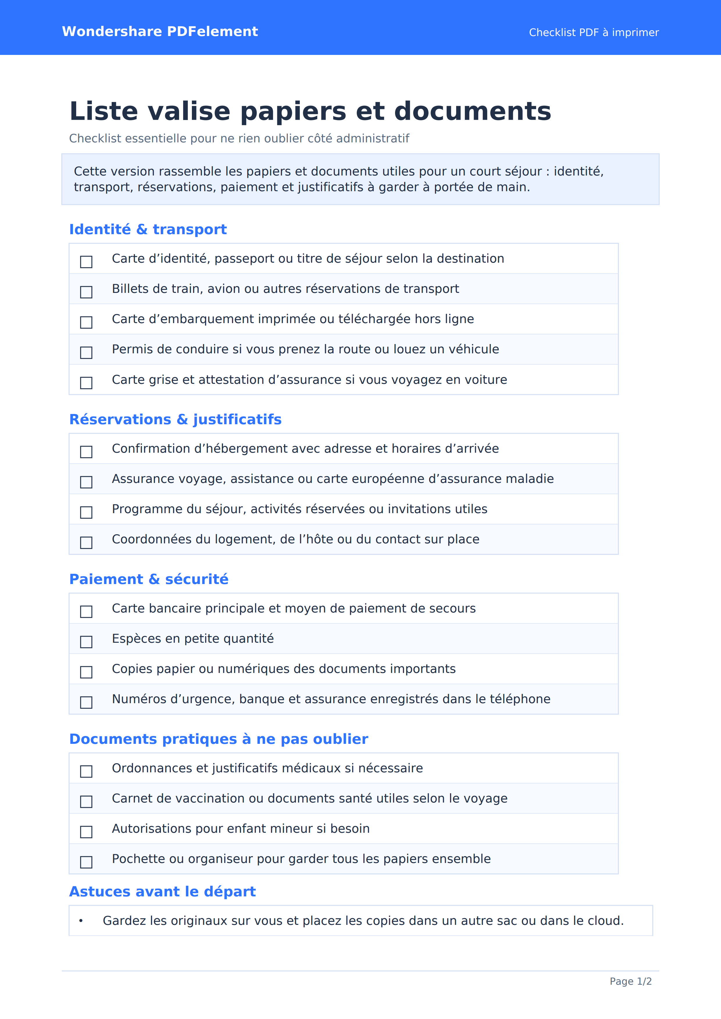 Liste valise papiers PDF